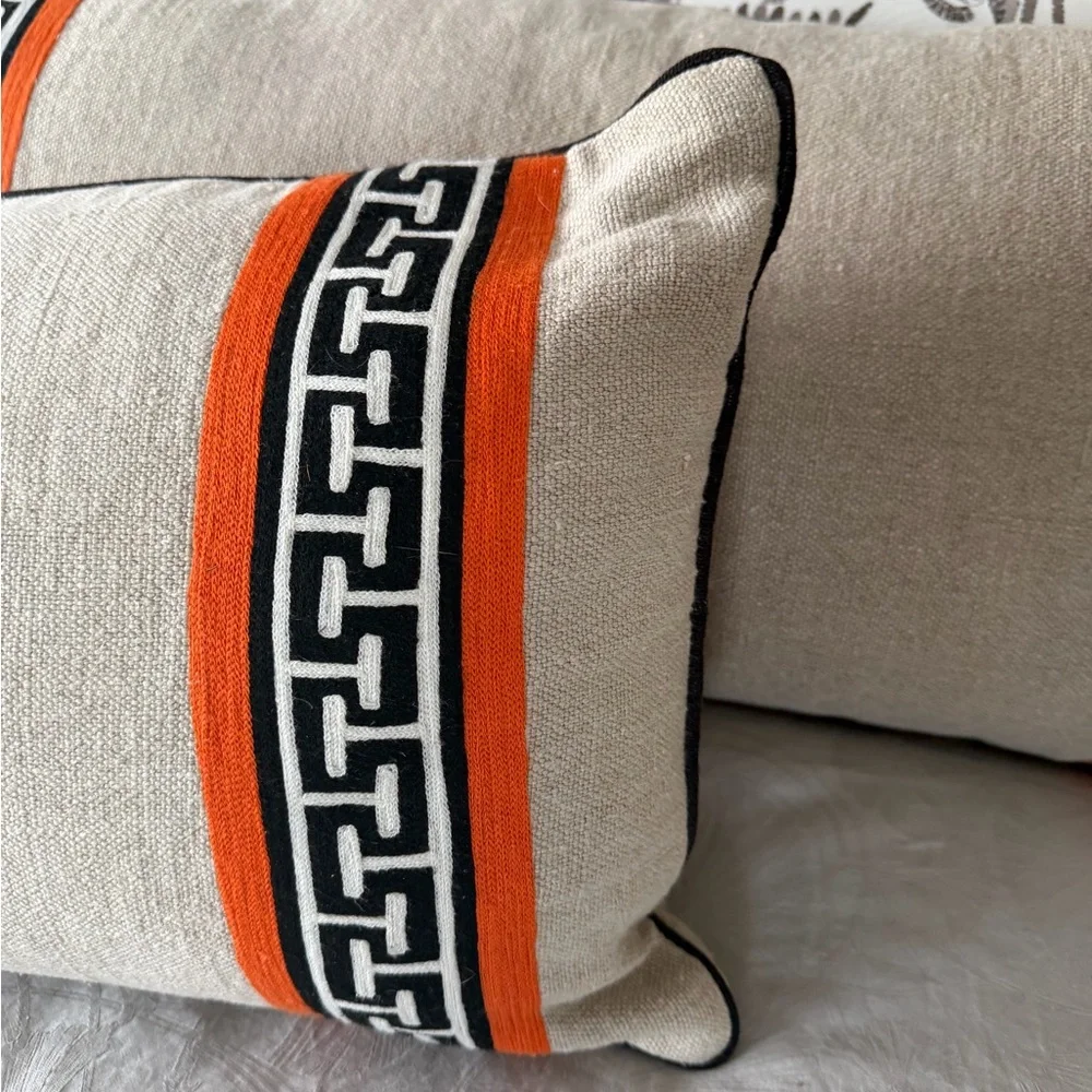 2 Jonathan Adler Palm Springs Decorative Pillow - Beige with Multicolor Trim